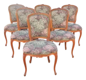 Set of 6 Fine Solid Cherry Country French Dining Room Chairs, C1960s