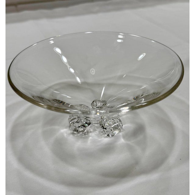 Glass Vintage Steuben Signed Crystal Footed Candy Dish – Original Box & Pouch For Sale - Image 7 of 10