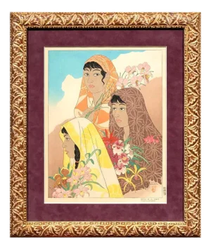 Framed Woodblock Print Retour de la Jungle Tondana Celebes by Paul Jacoulet