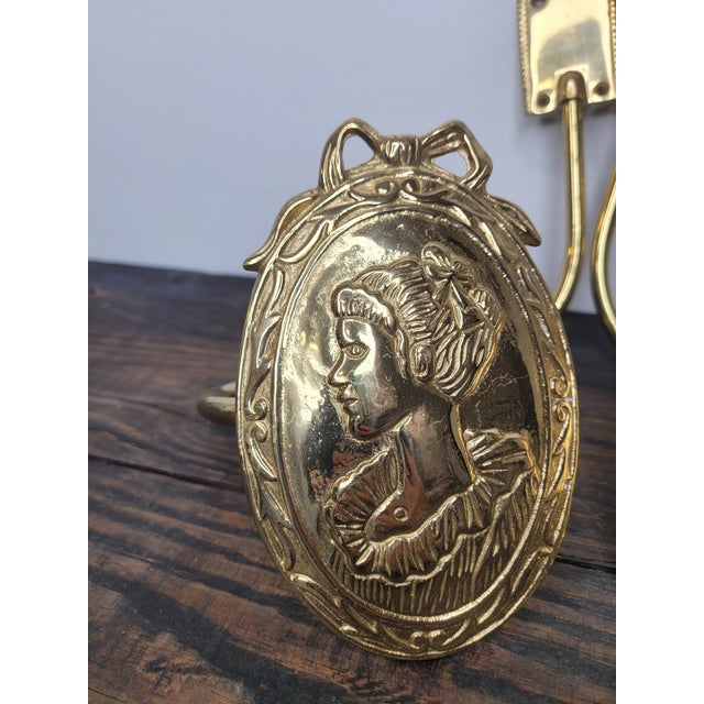Metal Vintage Nty Solid Brass "Gibson Girl" Portrait Curtain Holdbacks - Set of 4 For Sale - Image 7 of 12