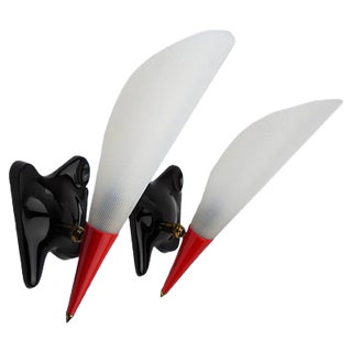 Mid-Century Red and Black Acrylic Glass Cone Wall Lamps, 1960s, Set of 2 For Sale
