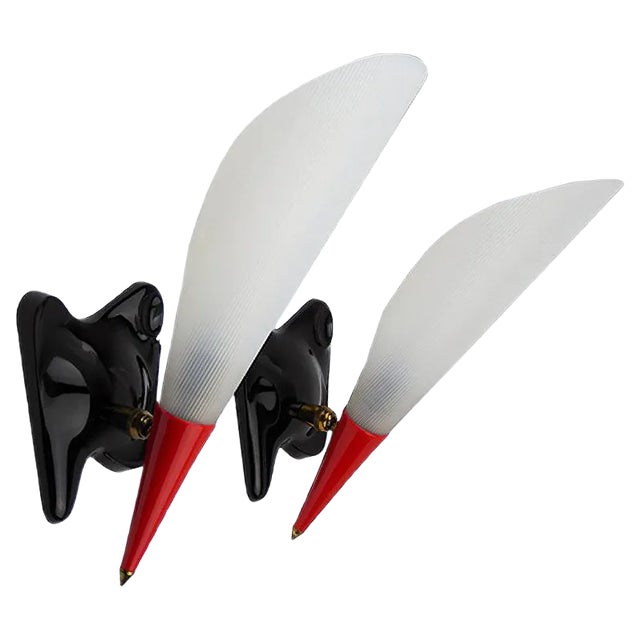 Mid-Century Red and Black Acrylic Glass Cone Wall Lamps, 1960s, Set of 2 For Sale