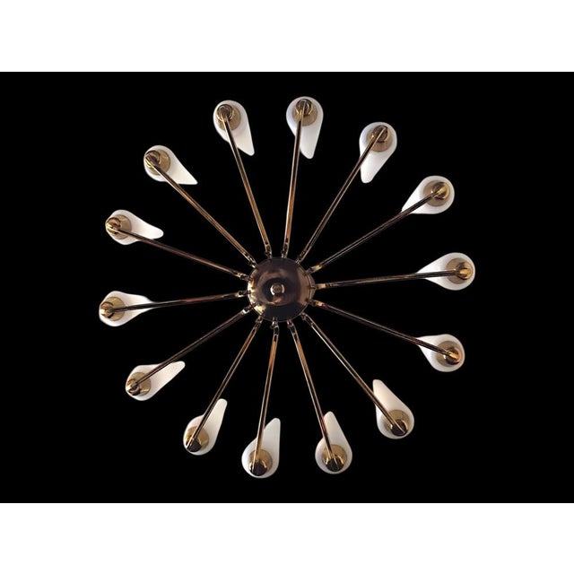 Large Mid-Century French Sunburst Chandelier with 14 White Satin Glasses from Arlus, 1950s For Sale - Image 12 of 14