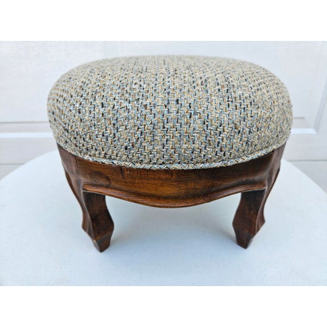 Late 20th Century Blue and Brown Tweed Upholstered Oval Footstool For Sale - Image 5 of 12