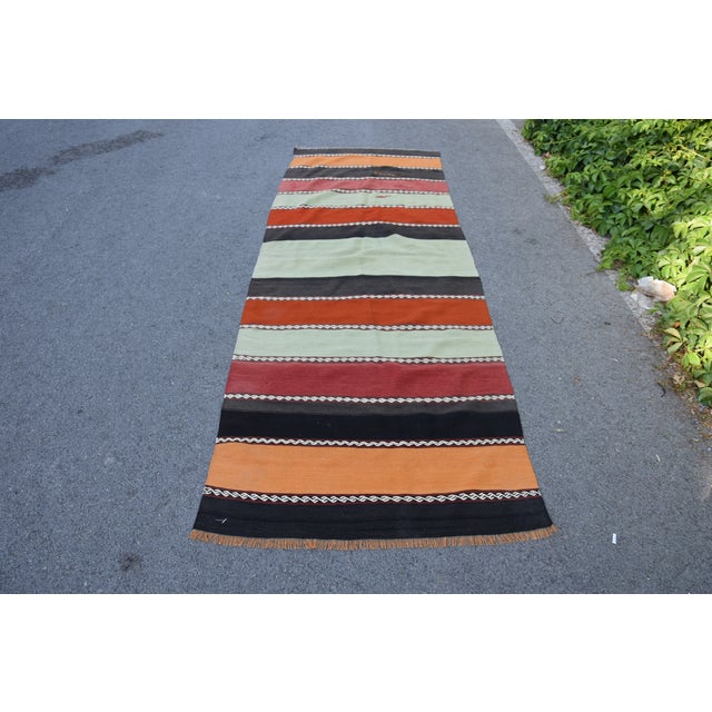 Rustic 1960s Rustic Style Hand Knotted Traditional Anatolian Wool Kilim Runner Rug 3.4 X 10 Ft For Sale - Image 3 of 11