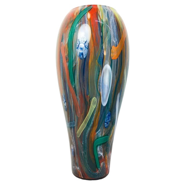 Large Vintage Multicolor Murano Glass Vase, 1970s For Sale