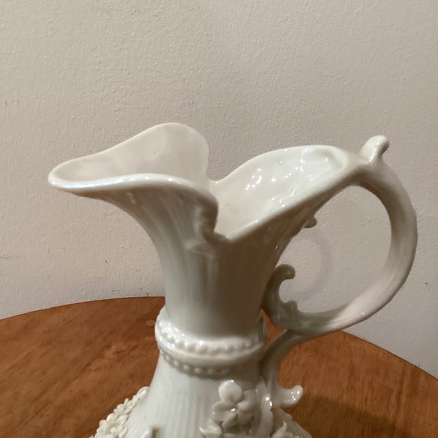 Art Deco Antique Original Belleek Encrusted Porcelain Aberdeen Jug/Pitcher Black Mark (1891-1926) For Sale - Image 3 of 12