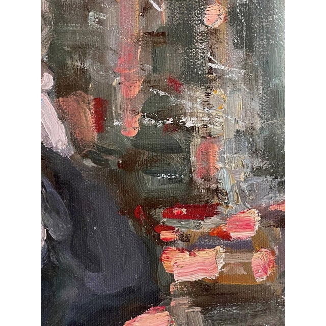Walker by Jim Beckner | Oil on panel City street scene with pedestrians crossing at a crosswalk. For Sale - Image 4 of 4