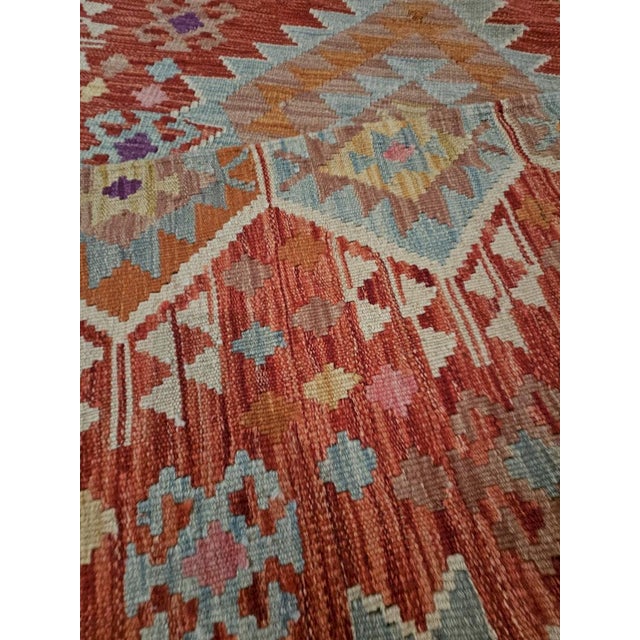 Blue Wool Kilim Rug with Traditional Geometric Patterns For Sale - Image 8 of 11