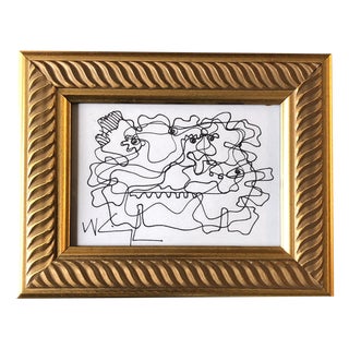 1980’s Original Vintage Small Wayne Cunningham Abstract Ink Drawing Framed For Sale