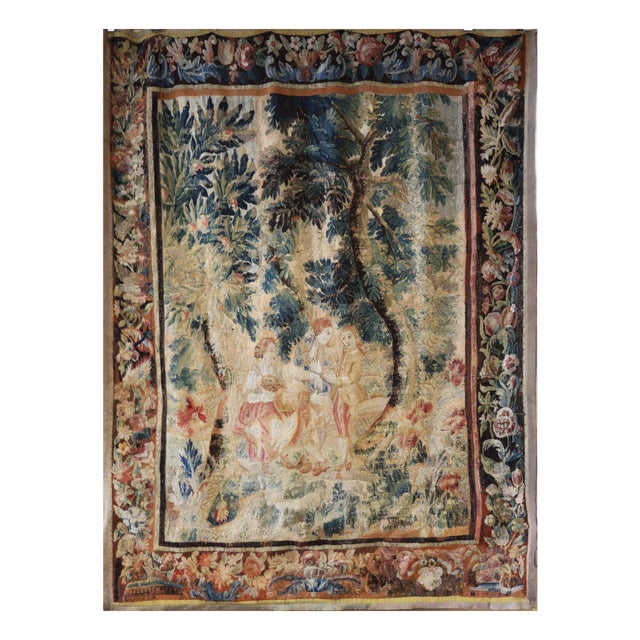 Antique Flemish Verdure Figural Tapestry For Sale