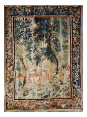 Antique Flemish Verdure Figural Tapestry