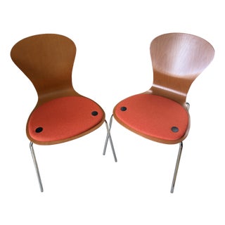 Pair (2) MCM Knoll Studio Sprite Orange Molded Plywood Side Chairs For Sale