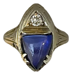 Mid 20th Century 18k White Gold Marquise Sapphire With Diamond Ring, Size 5.5