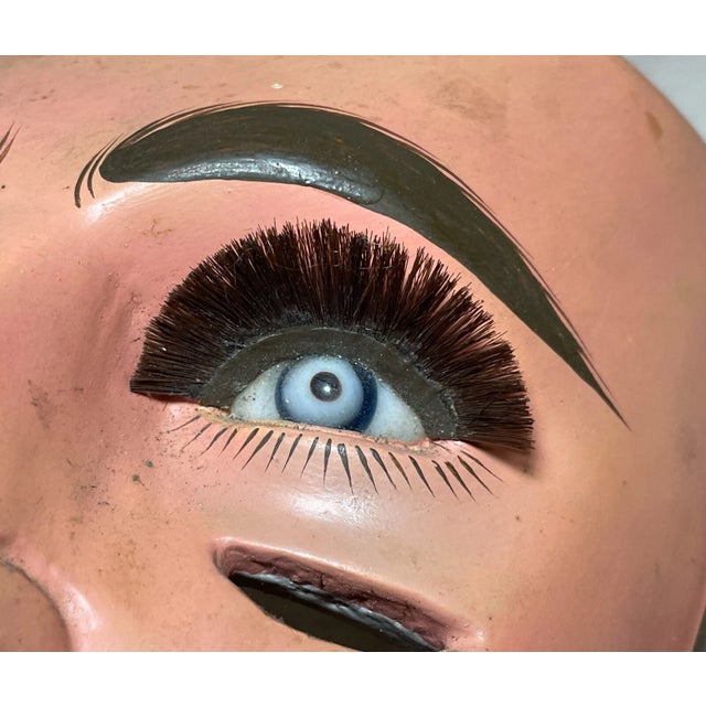 1960s Vintage Parachicos Mask Hand Carved Wood Mexican Folk Art Chiapas Glass Eye For Sale - Image 5 of 13