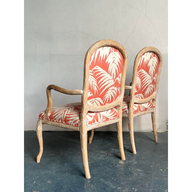 Vintage Regency Faux Bois Fauteuils in Quadrille “Martinique Reverse” - A Pair For Sale - Image 4 of 7