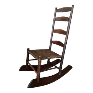 19th Century Antique Shaker Style High Ladder Back Splint Woven Seat Rocker Chair
