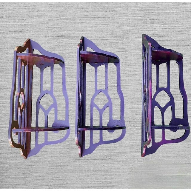 Traditional Vintage Dark Fretwork Wood Corner Display Shelves Set of 3 For Sale - Image 3 of 11