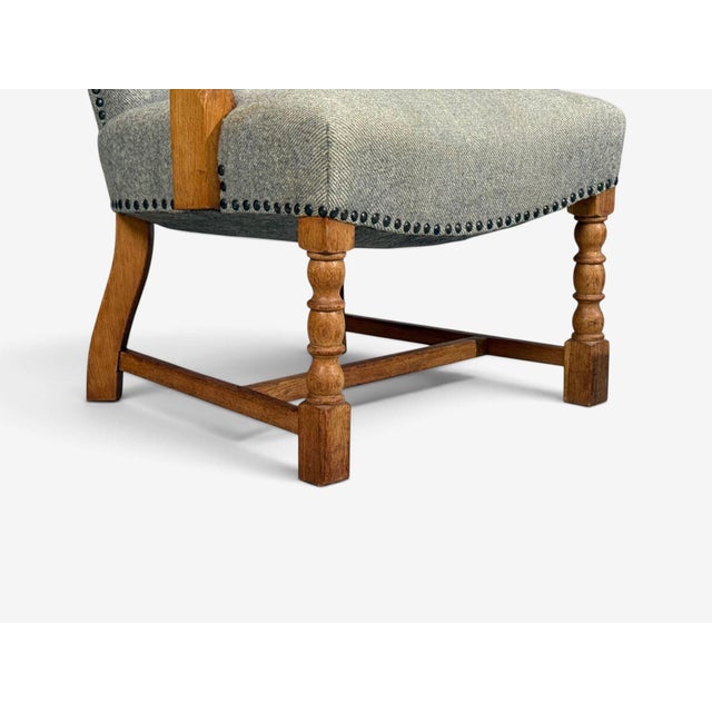 Gray Danish Cabinetmaker, Armchairs, Oak, Gray Wool, Denmark, 1950s For Sale - Image 8 of 12