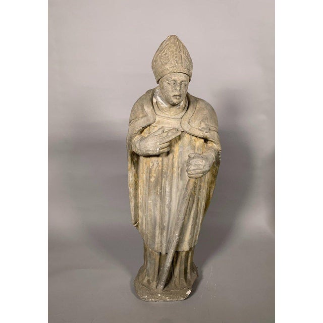 15th Century Limestone Sculpture of a Saintly Bishop - 95 cm - High Period Statue For Sale