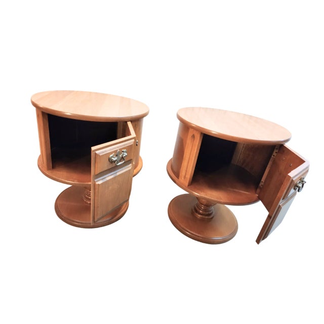 Wood Vintage Drum Tables Mersman Side Barrel Tables 1970 - Set of 2 For Sale - Image 7 of 7