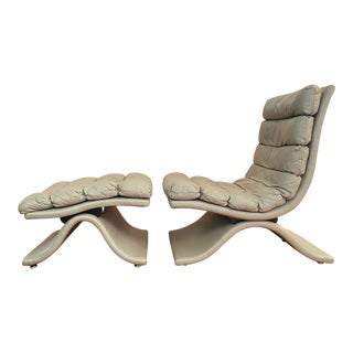 Drexel Leather Lounger With Ottoman For Sale