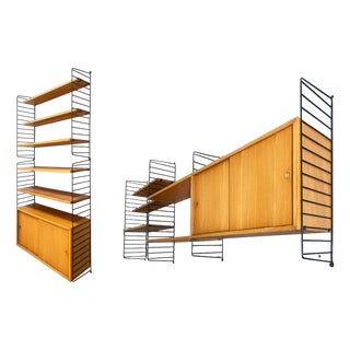 Mid-Century String Shelf and Cupboard in Gold Ash by Nisse and Kajsa Strinning, Sweden, 1960s For Sale
