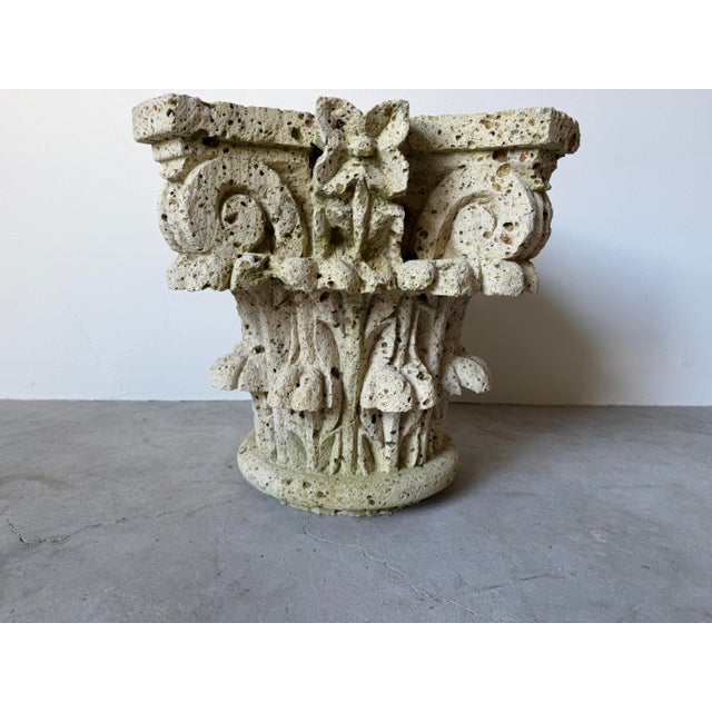 Stone 1970s Vintage Carved Stone Corinthian Capital Architectural Coffee Table Base For Sale - Image 7 of 12