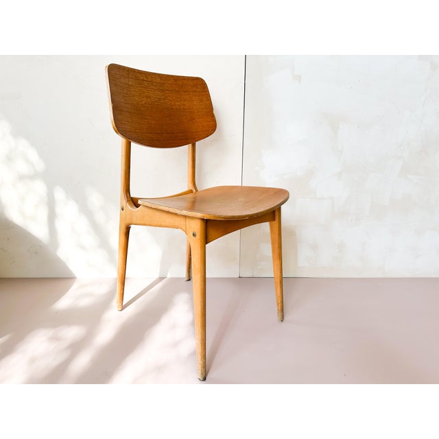 Set of four French wooden chairs produced by Stella (Labruguière), originally designed for institutional os school use....