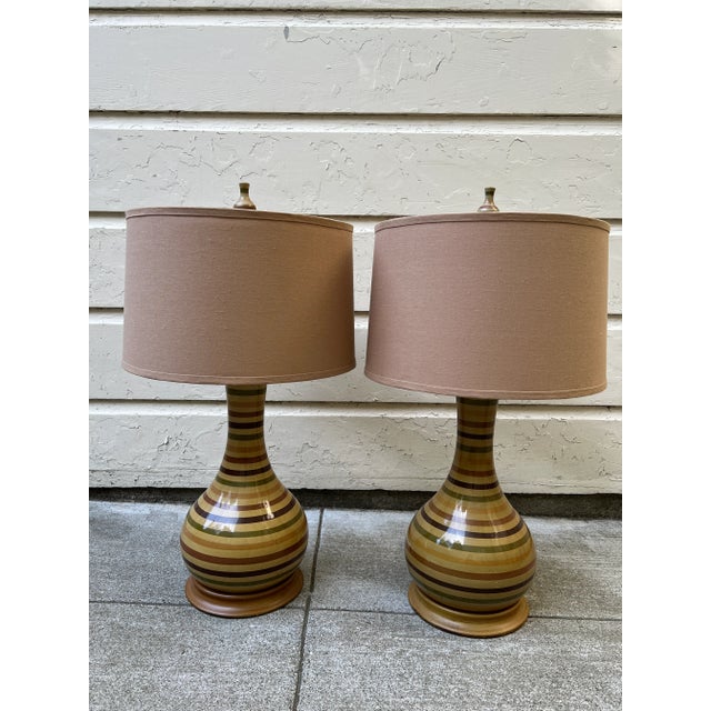 Vintage Colorful Striped Ceramic Lamps - a Pair For Sale - Image 13 of 13