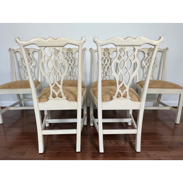 Wood Set of 8 Hickory Chair Chippendale Dining Chairs From Mount Vernon Collection Custom Painted in Cream White For Sale - Image 7 of 12