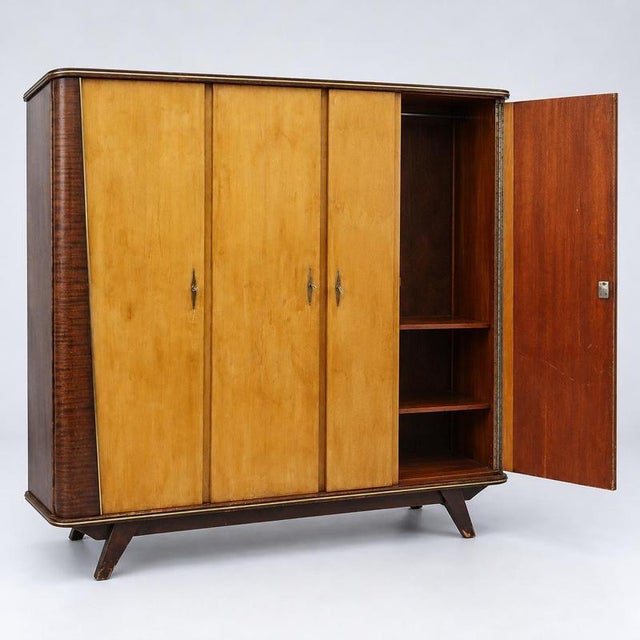 Vintage Four-Door Wardrobe in Wood, 1950s For Sale - Image 3 of 7