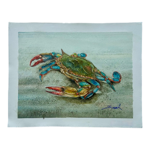 Blue Crab Coastal Oil Painting on Canvas, Unstretched, by S. Park
