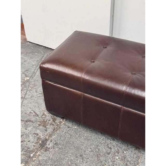Restoration Hardware Tufted Leather Storage Ottoman For Sale - Image 12 of 12