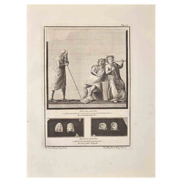 Nicola Billy, Ancient Roman Fresco Herculaneum, Original Etching, 18th Century For Sale