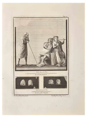 Nicola Billy, Ancient Roman Fresco Herculaneum, Original Etching, 18th Century