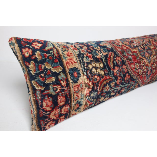Textile Authentic Antique Persian Rug Cushion Cover – Hand Knotted Wool on Cotton -14'' X 47'' For Sale - Image 7 of 11
