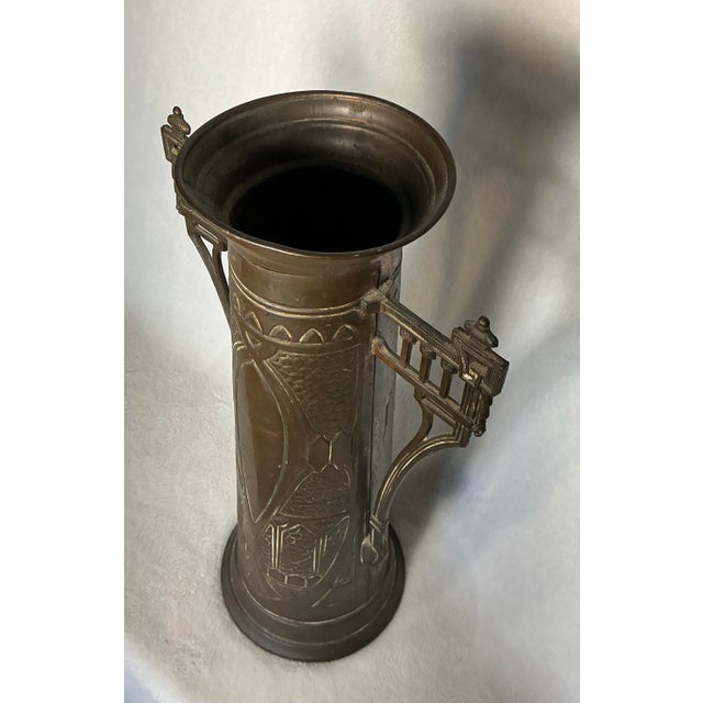 Metal Antique Art Nouveau Copper and Brass Twin-Handled Vase, Attributed to Beldray England, Circa 1890 and 1919 For Sale - Image 7 of 12