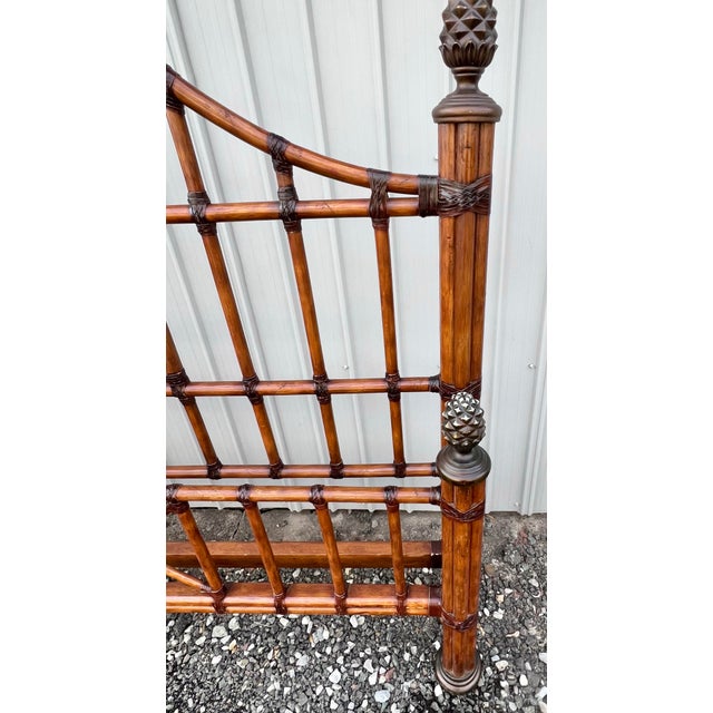Wood Hollywood Regency Pagoda Style Rattan Bed - Queen Size For Sale - Image 7 of 9