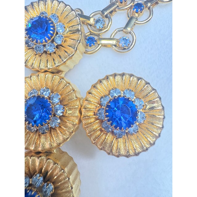 Vintage Alexis Kirk Style Faceted Blue Sunburst Necklace W/ Original Chain Set For Sale - Image 9 of 17