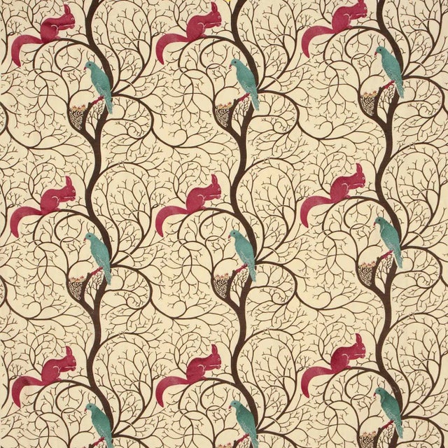 Sanderson Squirrel & Dove Fabric in Wedgwood/ Cream For Sale