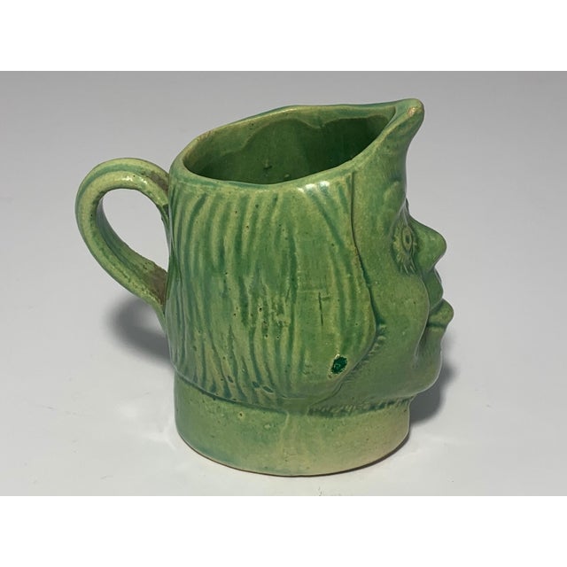 Antique Glazed Stoneware Face Creamer: Green Ceramic Girl For Sale - Image 4 of 10