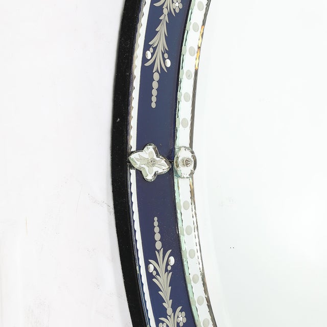 Mid-Century Venetian Glass Reverse-Etched Oval Mirror W/ Sapphire Blue Border For Sale - Image 16 of 16