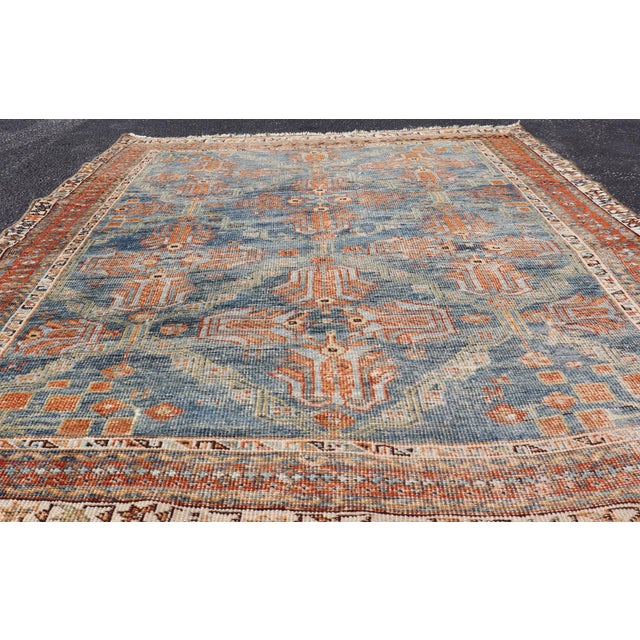 Early 20th Century Antique Persian Afshar Rug With Allover Geometric Design in Soft Blue 3'10"x4'7" For Sale - Image 5 of 10