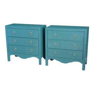 Hollywood Regency Green Painted 3-Drawer Chests Nightstands Credenza, a Pair For Sale