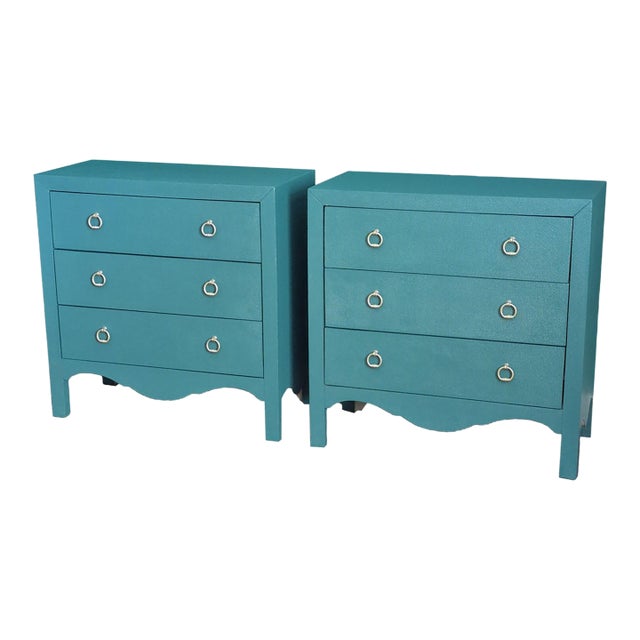 Hollywood Regency Green Painted 3-Drawer Chests Nightstands Credenza, a Pair For Sale