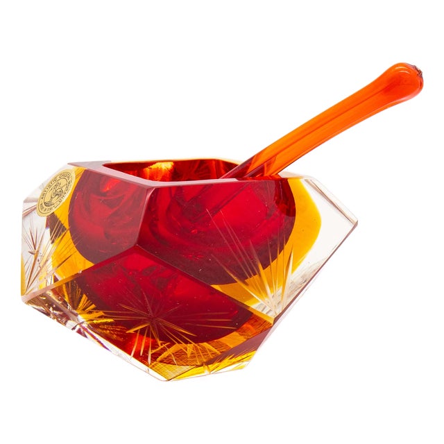 Red Yellow Sommerso Murano Glass Ashtray by Bucella Cristalli, 1950s For Sale