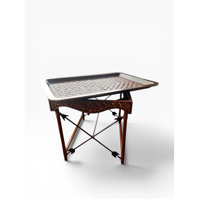 Wood 1990s Maitland-Smith Rattan and Faux Bamboo Tray Table For Sale - Image 7 of 11