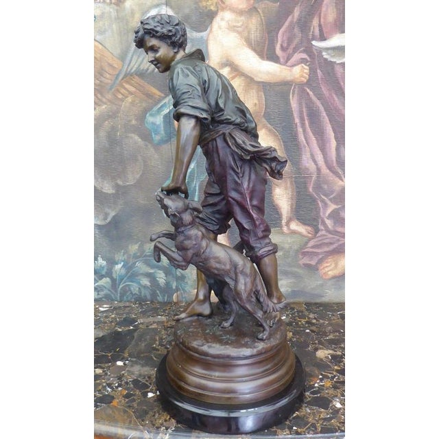 Antique French Figural Bronze of a Boy and Dog, 1920 For Sale - Image 13 of 18