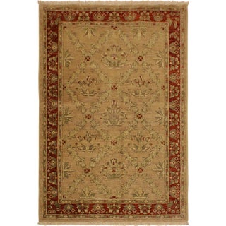 1990s Shabby Chic Tan/Rust Hand-Knotted Rug - 4'1 X 5'9 For Sale